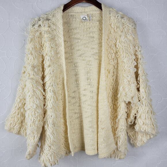 Anthropologie Akemi + Kin Womens Cardigan One Size Cream Loopy Knit Open Front - Picture 12 of 12